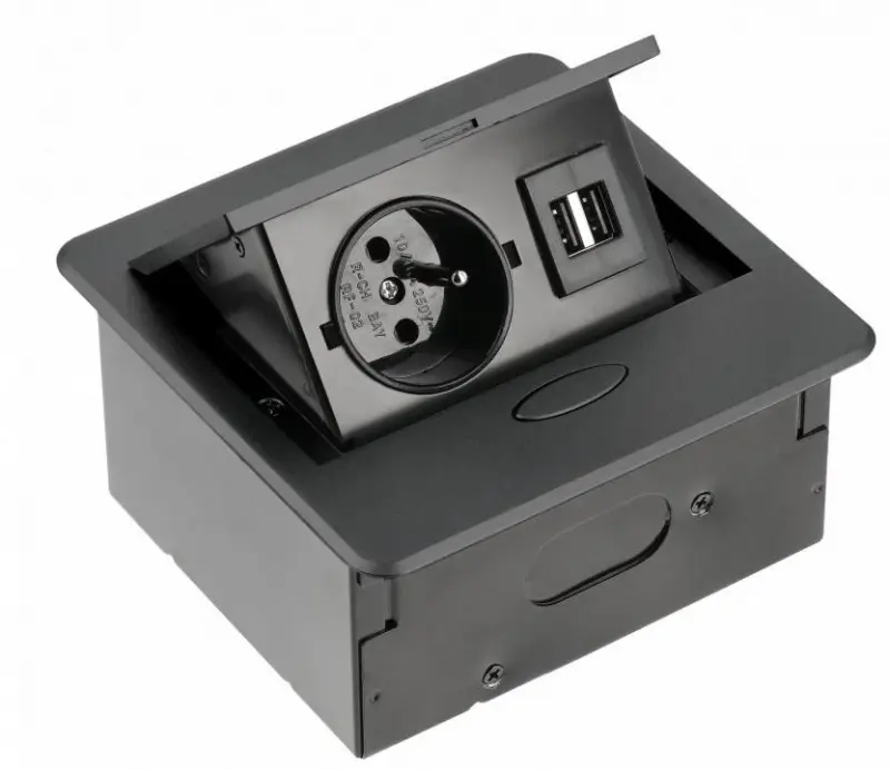 Indux Flip Small kuchynská zásuvka s uzáverom do pracovnej dosky alebo hornej skrinky, matná čierna, s 2 USB nabíjačkami 1208957425