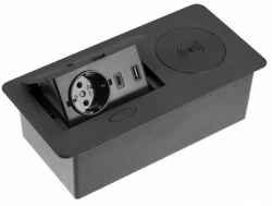 Indux Flip kuchynská zásuvka s ochranným kontaktom v pracovnej doske, matná čierna, s bezdrôtovým nabíjaním a 2 USB nabíjačkami 1208957427