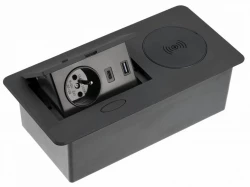 Indux Flip kuchynská zásuvka s uzemnením v pracovnej doske matnej čiernej farbe s bezdrôtovým pripojením a 2 USB nabíjačkami 1208957428