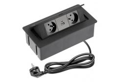 Indux Flip Medium kuchynská zásuvka s uzemnením do pracovnej dosky alebo hornej skrinky, matná čierna, s 2 zásuvkami a 2 USB nabíjačkami 1208957438
