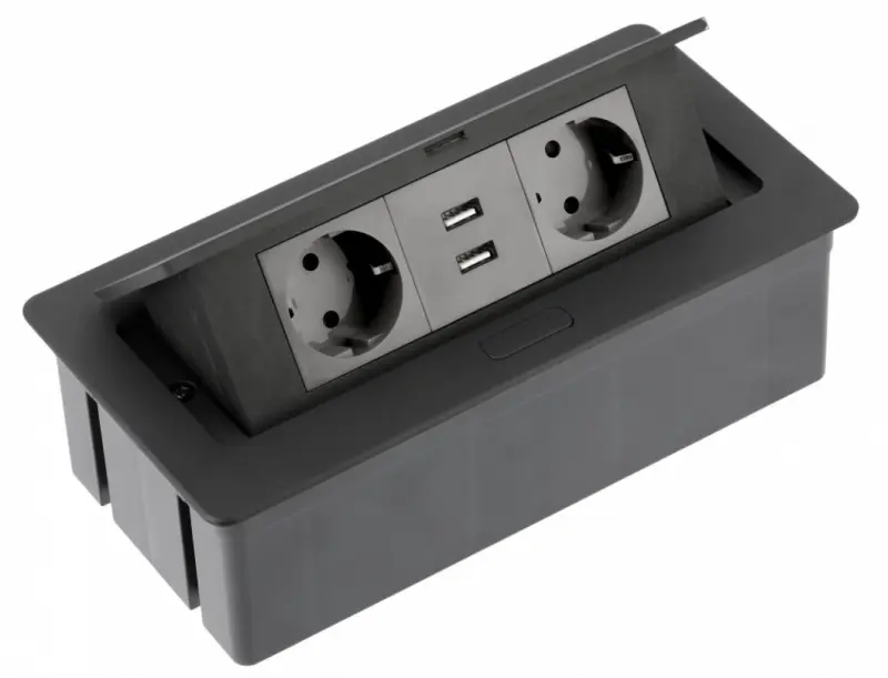Indux Flip Medium kuchynská zásuvka s ochranným kontaktom do pracovnej dosky alebo horného skrinky, matná čierna, s 2 zásuvkami a 2 USB nabíjačkami 1208957439.