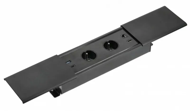 Indux Slide max vstavaná kuchynská zásuvka so zemným kontaktom v pracovnej doske s USB-A, HDMI, RJ45 a USB-C farba matná čierna 1208957441