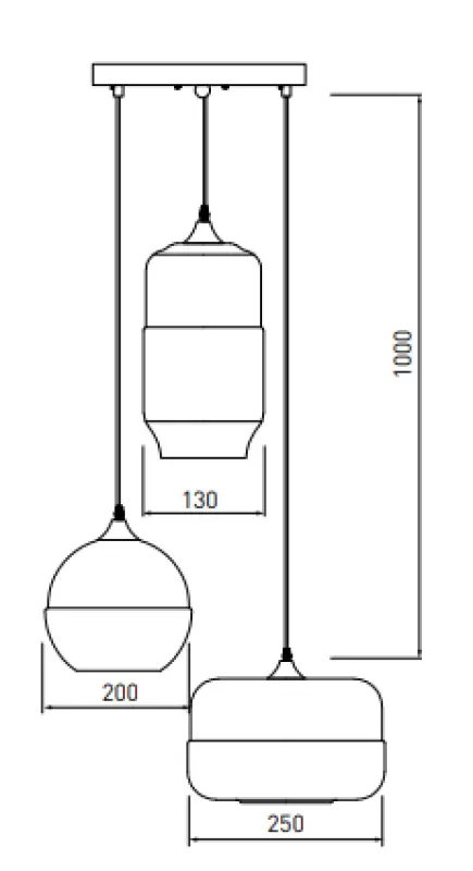 Moderne závesná lampa Decor Lender z kovu a skla s 3 svetelnými zdrojmi 9270
