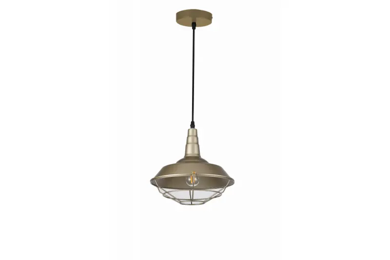 Decor Solen závesná lampa v industriálnom štýle so zlatou mriežkou, priemer 26,5 cm, 2362