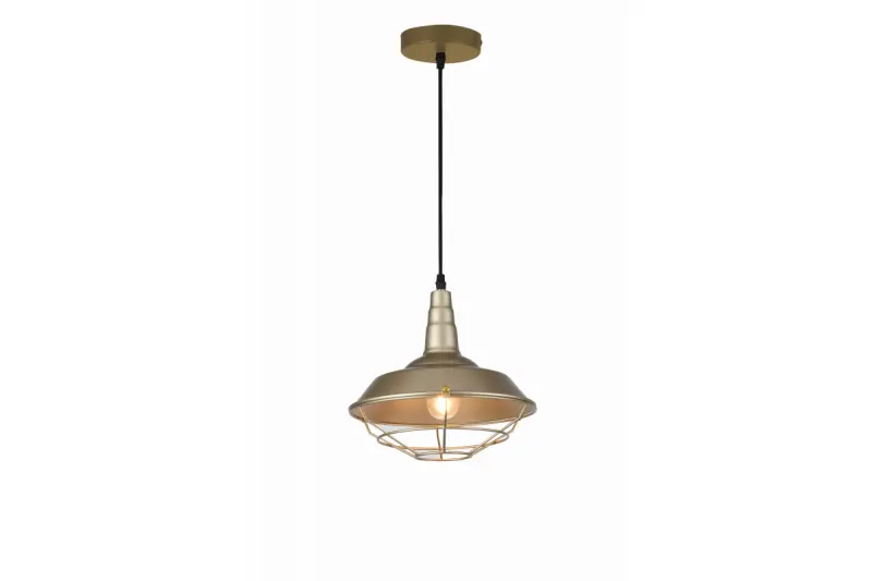 Decor Solen závesná lampa v industriálnom štýle so zlatou mriežkou, priemer 26,5 cm, 2362