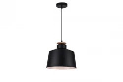 Decor Margus matná čierna kovová závesná lampa s dreveným doplnkom 2911
