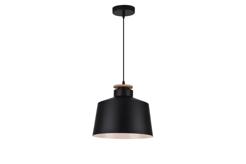 Decor Margus matná čierna kovová závesná lampa s dreveným doplnkom 2911