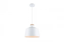 Decor Margus matná biela kovová závesná lampa s dreveným doplnkom 3086