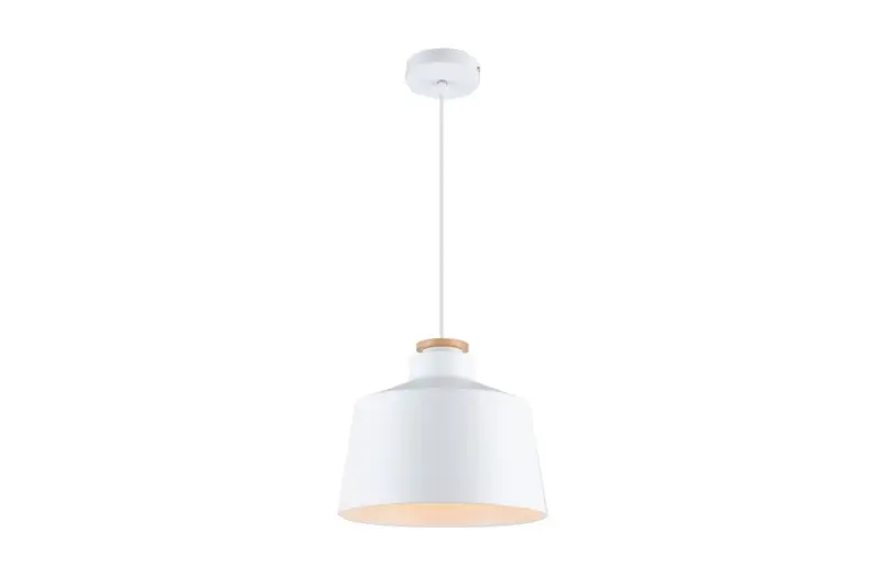 Decor Margus matná biela kovová závesná lampa s dreveným doplnkom 3086