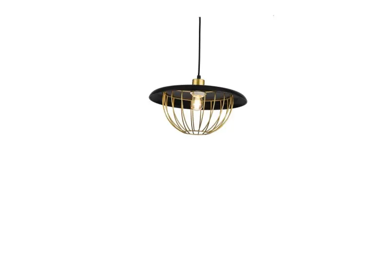 Decor Tulip moderný závesný luster s čiernym kovovým okrajom a zlatou drôtenou klietkou 3444