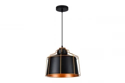 Dekor Goa čierna závesná lampa s dekoratívnym zlatým rámom 3512