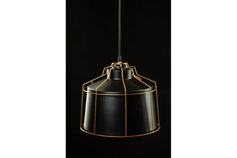 Dekor Goa čierna závesná lampa s dekoratívnym zlatým rámom 3512