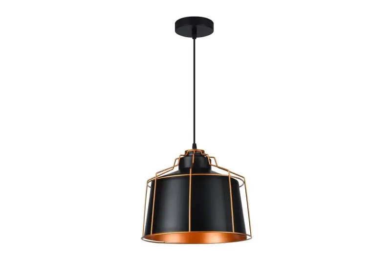 Dekor Goa čierna závesná lampa s dekoratívnym zlatým rámom 3512
