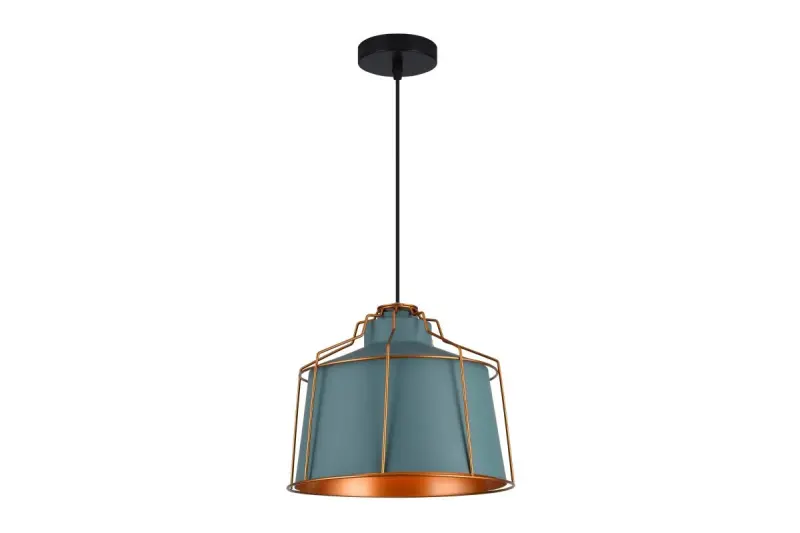 Decor Goa modrá závesná lampa s dekoratívnym zlatým rámom 3574