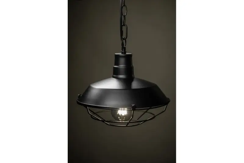 Deco Lars čierna závesná lampa s industriálnou čiernou mriežkou, priemer 26 cm, 2233