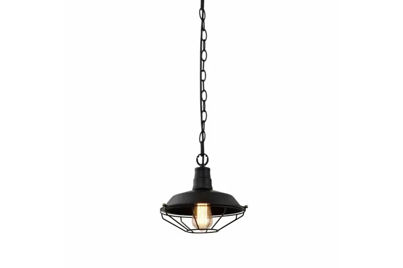Deco Lars čierna závesná lampa s industriálnou čiernou mriežkou, priemer 26 cm, 2233