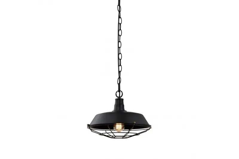 Decor Lars čierna závesná lampa s industriálnou čiernou mriežkou, priemer 36 cm, 2295