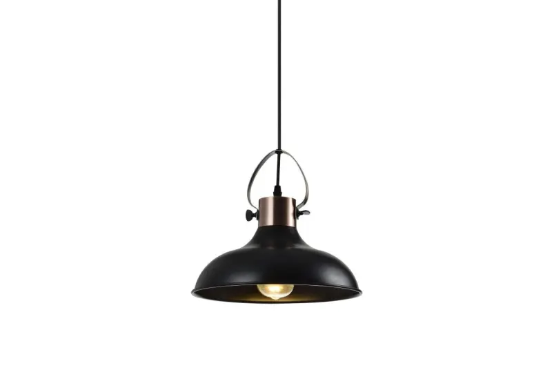 Decor Mees čierna kovová závesná lampa s uchytením tienidla v tvare petrolejovej lampy 2363