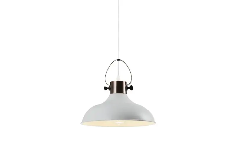 Deco Mees biela kovová závesná lampa s uchytením tienidla v tvare petrolejovej lampy 2332