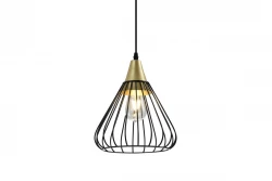 Dekor Tess čierna zlatá kovová kužeľová drôtená závesná lampa 2394