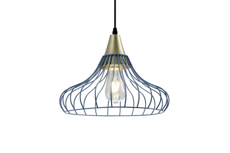Dekor Lotte modrá kužeľovitá vintage závesná lampa z drôtu 2660
