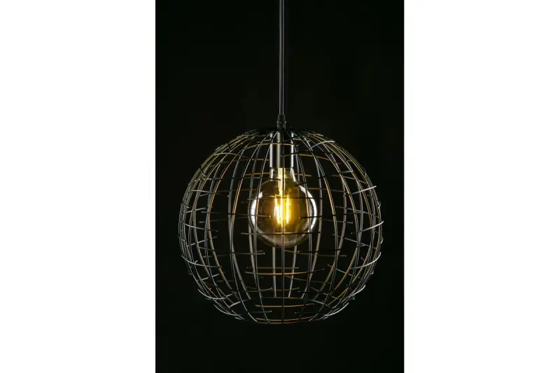 Decor Viela čierna zlatá drôtová kovová závesná lampa guľového tvaru s priemerom 35 cm 6996