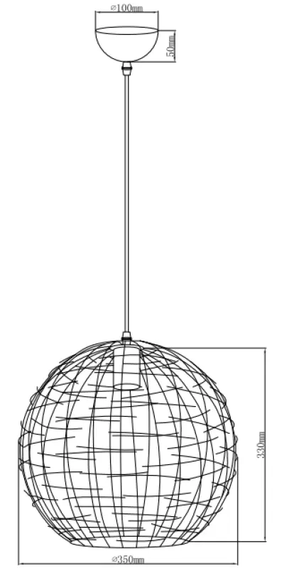 Decor Viela čierna zlatá drôtová kovová závesná lampa guľového tvaru s priemerom 35 cm 6996