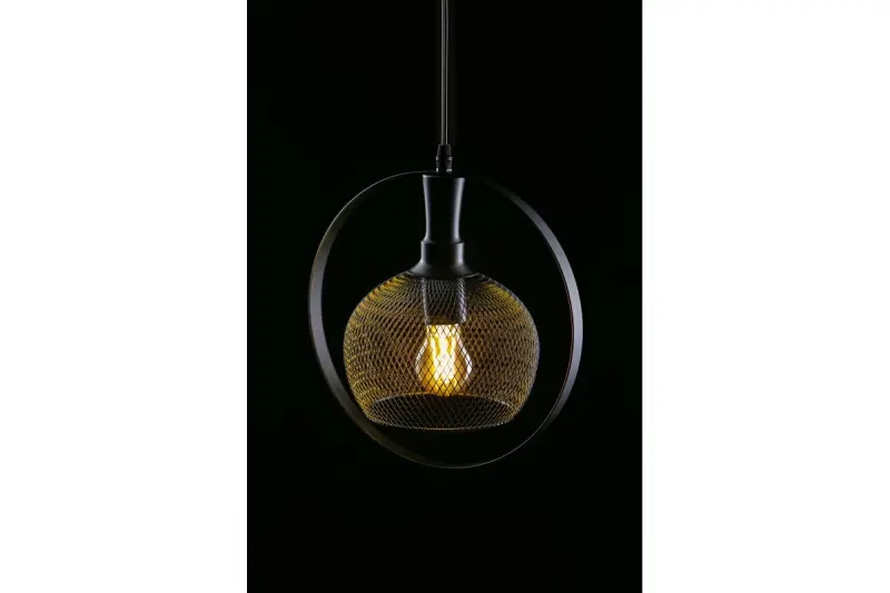 Decor Xalis závesná lampa s čiernym drôteným tienidlom a kovovým okrajom, priemer 19,5 cm, 7214.