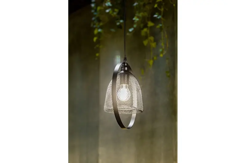 Decor Xalis závesná lampa s čiernym drôteným tienidlom a kovovým okrajom, priemer 18,5 cm 7320