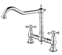 AquaTrimo Windsor 2-otvorová klasická kuchynská nostalgická mostová kuchynská batéria s kolenovým výtokom chróm 21WS7653CM