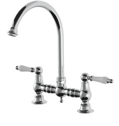 AquaTrimo Country 2-otvorová klasická kuchynská nostalgická mostová batéria s okrúhlym výtokom chróm 21CT7655CM