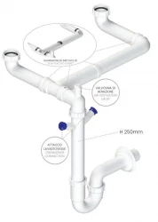 Ausmann Sifón s dvojitým úsporným dizajnom pre kuchynský drez s ventiláciou a 2 pripojeniami na umývačku riadu 1208957662