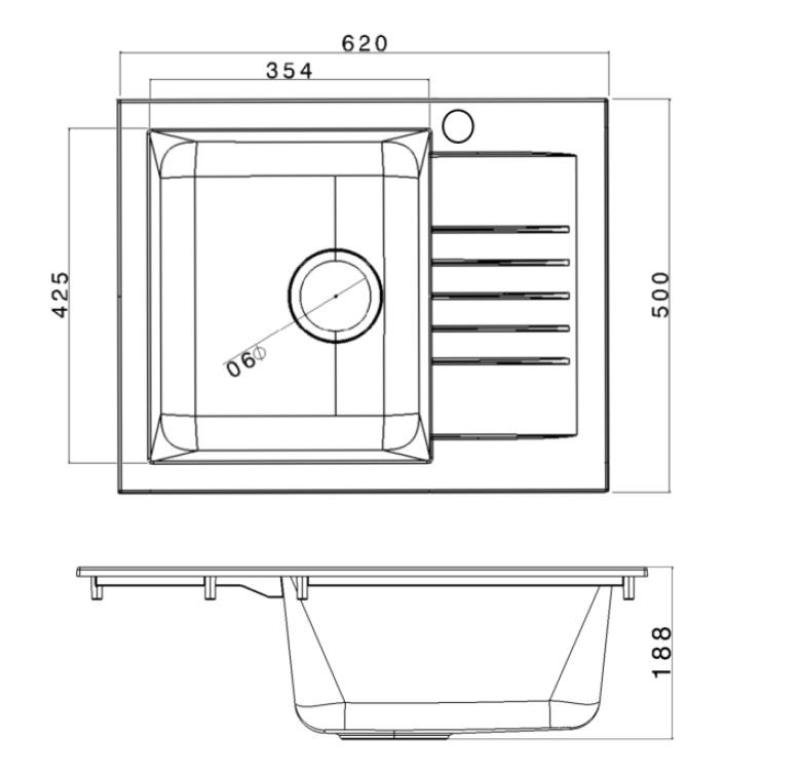 Ausmann Fibre Mini drez čierny obojstranný s odkvapkávacou doskou, montáž na vrch 62x50cm 1208957667