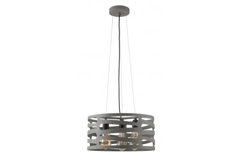 Decor Marisa sivá závesná lampa s kužeľovitými horizontálnymi medzerami, maximálne 3 svetelné zdroje, priemer 40 cm, 2607