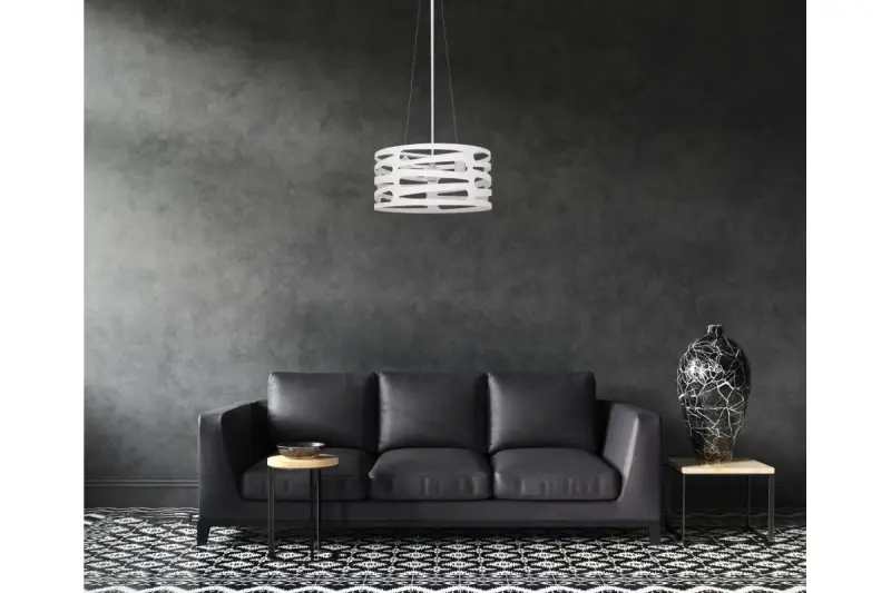 Decor Marisa biela závesná lampa s kužeľovitými horizontálnymi medzerami, max. 3 svetelné zdroje, priemer 40 cm 2782