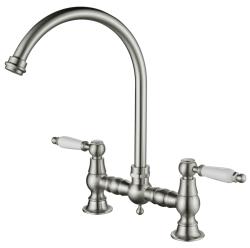 AquaTrimo Country 2-otvorová klasická kuchynská nostalgická mostová kuchynská batéria s oblúkovým výtokom, farba nerez, 21CT7655NM