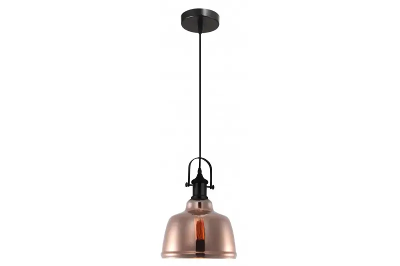 Dekor Muscari II čierna závesná lampa s lampášom v medenej farbe v metalickom prevedení a čiernym držiakom lampy 3930