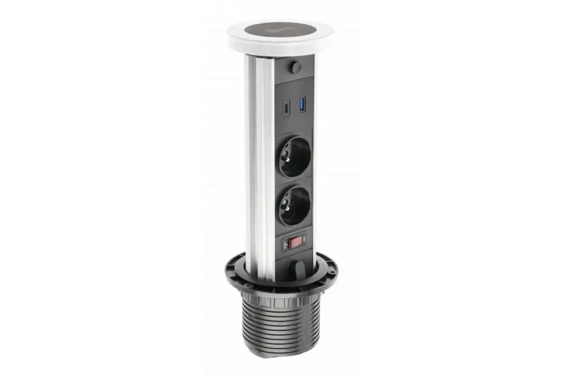 Indux Lift ponoriteľný zemniaci biely kuchynský zásuvkový blok v pracovnej doske so svietením, 2 x USB a bezdrôtovým nabíjaním 1208957837