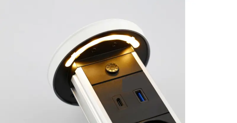 Indux Lift ponoriteľný zemniaci biely kuchynský zásuvkový blok v pracovnej doske so svietením, 2 x USB a bezdrôtovým nabíjaním 1208957837