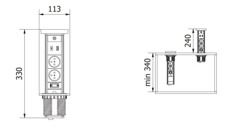 Indux Lift zasúvacia kuchynská zásuvka s uzemnením, biela, do pracovnej dosky s osvetlením, 2 x USB a bezdrôtovým nabíjaním 1208957838