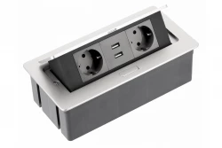 Indux Flip Medium kuchynská zásuvka s ochranným kontaktom v pracovnej doske alebo v hornej skrinke, hliníková, s 2 zásuvkami a 2 USB nabíjačkami 1208957848