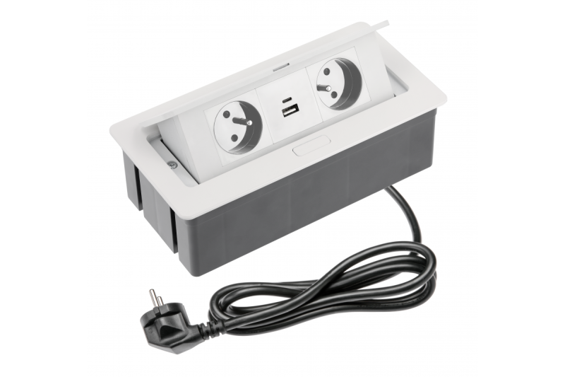 Indux Flip Medium kuchynská zásuvka so zemniacim kontaktom v pracovnej doske alebo hornom skrinke, biela s 2 zásuvkami a 2 USB nabíjačkami 1208957849