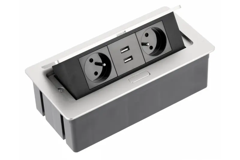 Indux Flip Medium kuchynská zásuvka so zemniacim kontaktom v pracovnej doske alebo hornom skrinke, hliníková s 2 zásuvkami a 2 USB nabíjačkami 1208957850