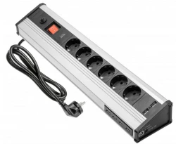 Indux Corner rohová a samostatná zásuvka z hliníka s 6 zásuvkami s uzemnením a 6 USB 1208957851