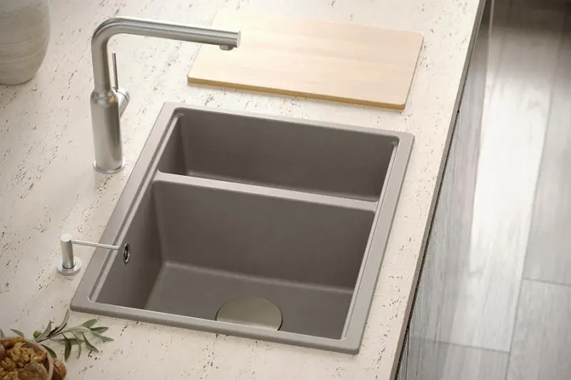 Quadri Newport II granite white inset and undermount sink 1,5-bowl 555x460mm with stainless steel manual siphon 1208957860