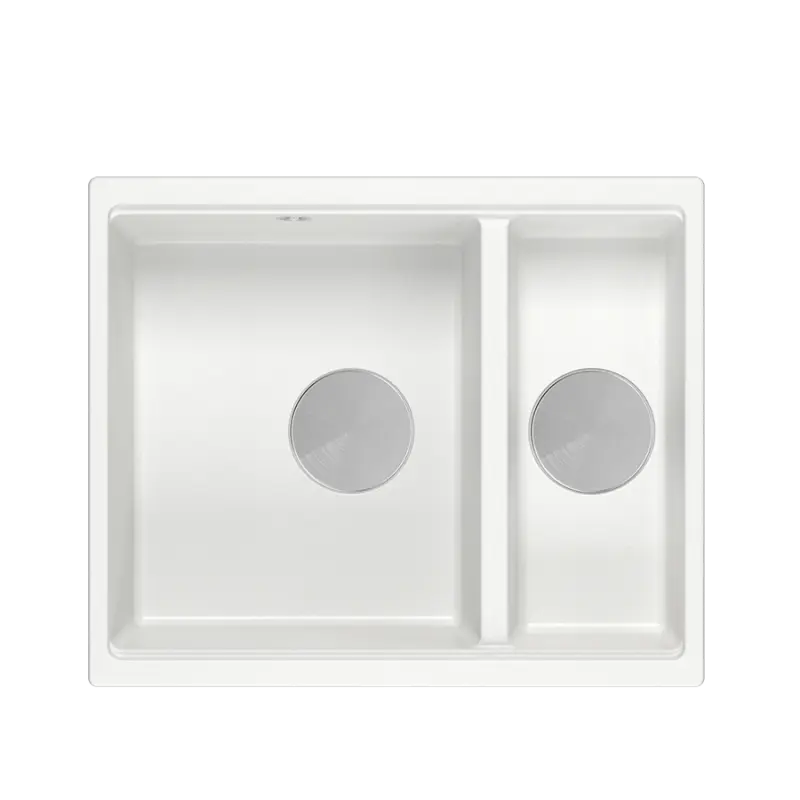 Quadri Newport II granite white inset and undermount sink 1,5-bowl 555x460mm with stainless steel manual siphon 1208957860