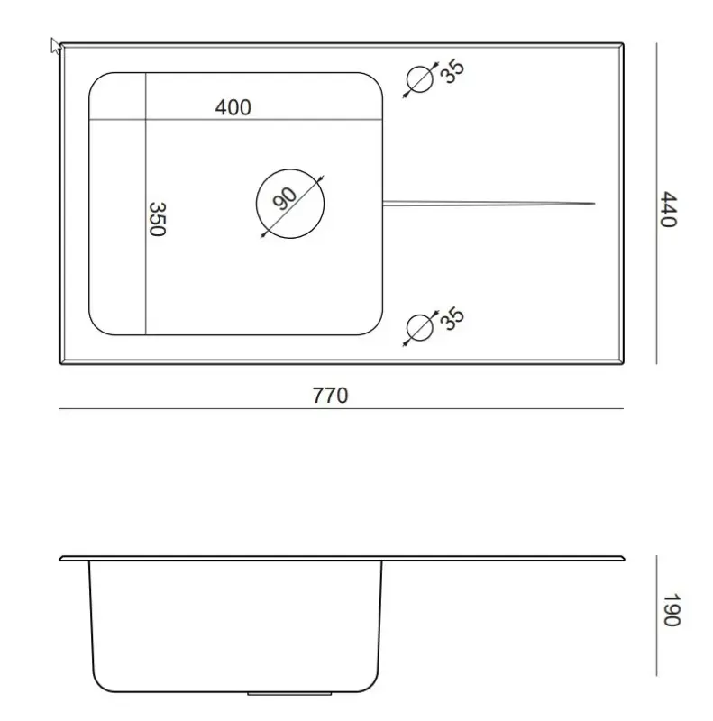 Quadri Glazz vstavaný nerezový drez s čiernou sklenenou odkvapovou časťou, obojstranný, 77x44, 1208957862