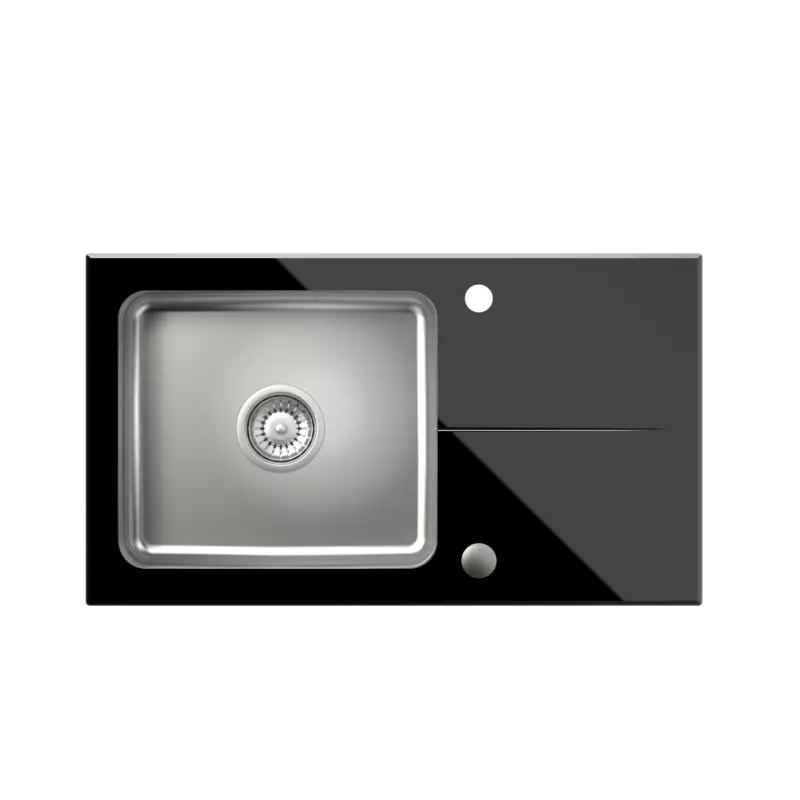 Quadri Glazz vstavaný nerezový drez s čiernou sklenenou odkvapovou časťou, obojstranný, 77x44, 1208957862