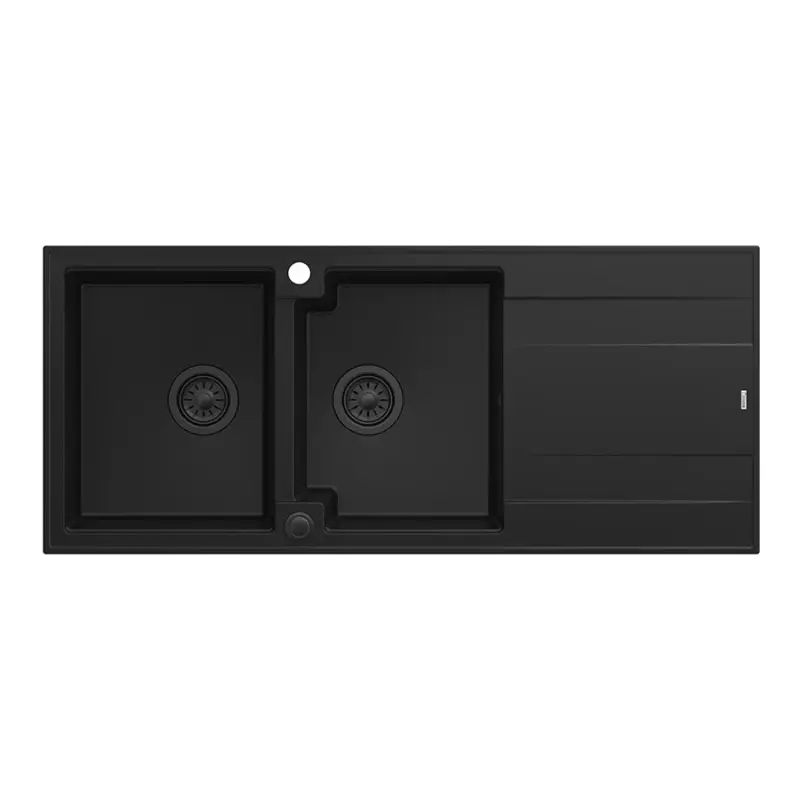 Quadri Luton granitový drez s odkvapkávacou plochou čierny, dvojitý, rozmer 116x50 cm s čiernym uzáverom 1208957883