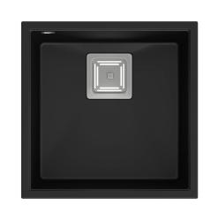 Quadri Quadrangle čierny žulový podmontážny drez 42x42cm s nerezovou zátkou 1208957887